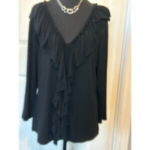 Steven Edwards Black Ruffle Front V-Neck Blouse - Size XL